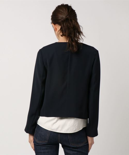 22 OCTOBRE(ヴァンドゥ-オクトーブル)の「ノーカラーツイルジャケット(ノーカラージャケット・レディース・ベージュ/ネイビー・36/38/40)」の4枚目の写真