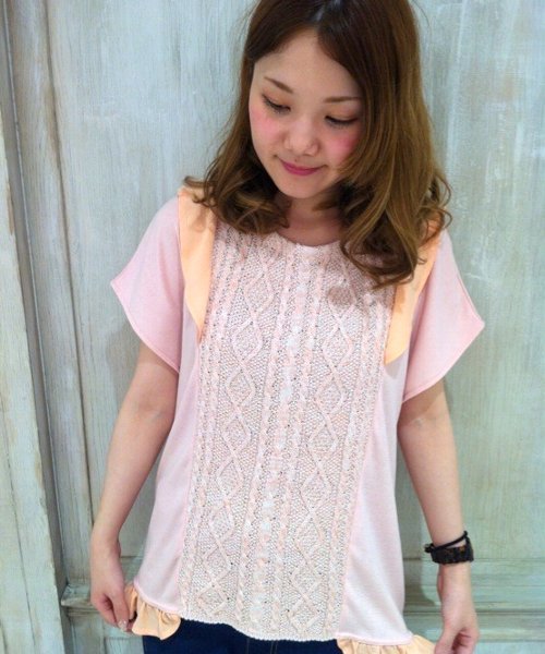 Another Edition（アナザーエディション）の「AE 3クロス フリル SSL T（Tシャツ/カットソー・レディース・ホワイト/グレー/ライトピンク・フリー）」の3枚目の写真