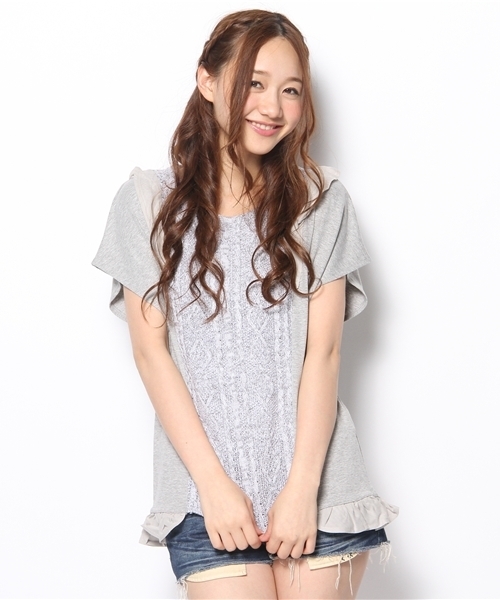 Another Edition（アナザーエディション）の「AE 3クロス フリル SSL T（Tシャツ/カットソー・レディース・ホワイト/グレー/ライトピンク・フリー）」の2枚目の写真