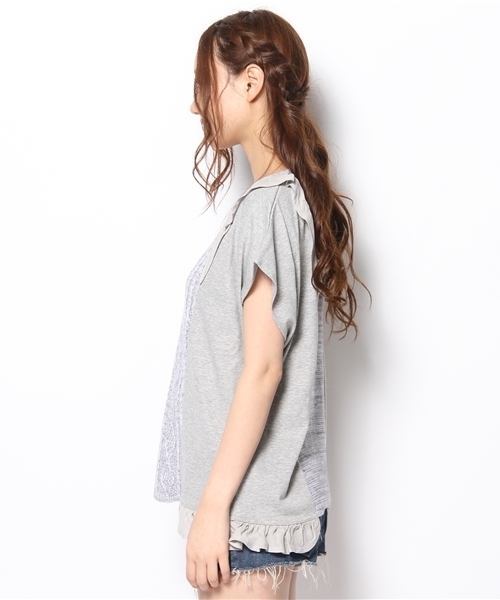 Another Edition（アナザーエディション）の「AE 3クロス フリル SSL T（Tシャツ/カットソー・レディース・ホワイト/グレー/ライトピンク・フリー）」の5枚目の写真