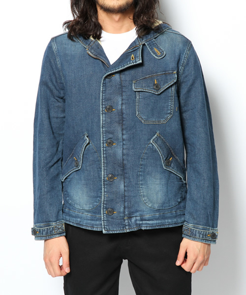 HYSTERIC GLAMOUR（ヒステリックグラマー）の「GHOST WOLVES pt ニッティッシュクロスフーデッドJK（ブルゾン・メンズ・ベージュ/インディゴブルー/トップグレー・SMALL/MEDIUM/LARGE）」の3枚目の写真