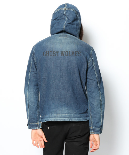HYSTERIC GLAMOUR（ヒステリックグラマー）の「GHOST WOLVES pt ニッティッシュクロスフーデッドJK（ブルゾン・メンズ・ベージュ/インディゴブルー/トップグレー・SMALL/MEDIUM/LARGE）」の10枚目の写真