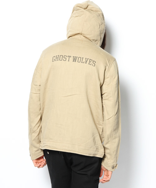 HYSTERIC GLAMOUR（ヒステリックグラマー）の「GHOST WOLVES pt ニッティッシュクロスフーデッドJK（ブルゾン・メンズ・ベージュ/インディゴブルー/トップグレー・SMALL/MEDIUM/LARGE）」の11枚目の写真