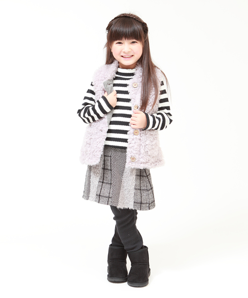 RAGMART（ラグマート）の「ファーｘチェックリバーシブルベスト（ベスト・キッズ・ブラック/グレー・110cm/100cm/120cm/130cm）」の12枚目の写真