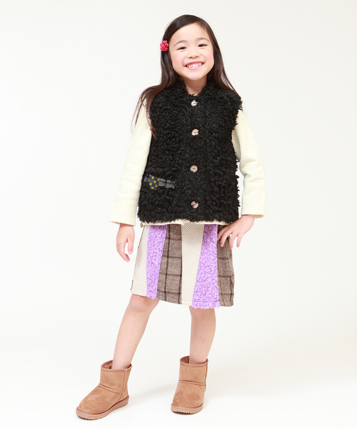 RAGMART（ラグマート）の「ファーｘチェックリバーシブルベスト（ベスト・キッズ・ブラック/グレー・110cm/100cm/120cm/130cm）」の8枚目の写真