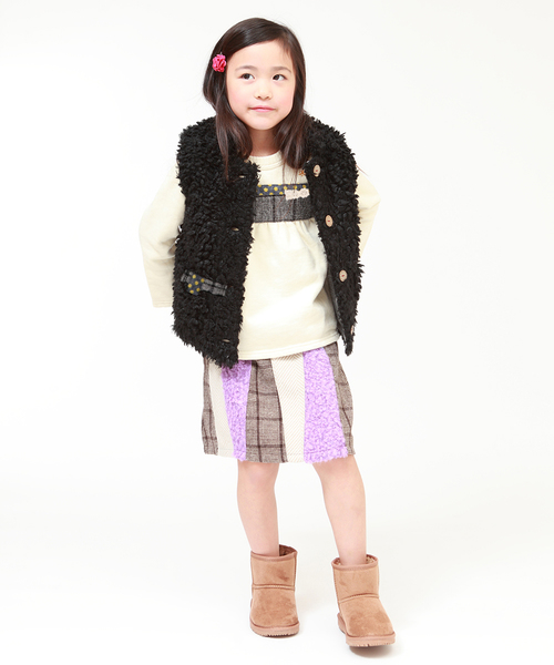 RAGMART（ラグマート）の「ファーｘチェックリバーシブルベスト（ベスト・キッズ・ブラック/グレー・110cm/100cm/120cm/130cm）」の9枚目の写真