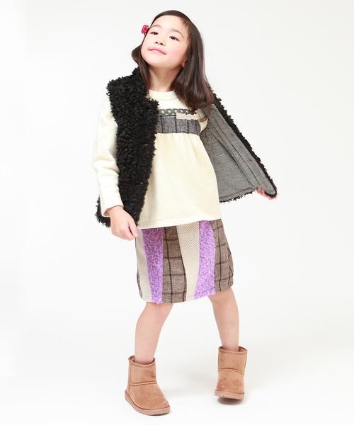 RAGMART（ラグマート）の「ファーｘチェックリバーシブルベスト（ベスト・キッズ・ブラック/グレー・110cm/100cm/120cm/130cm）」の10枚目の写真