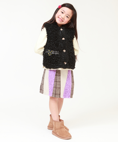 RAGMART（ラグマート）の「ファーｘチェックリバーシブルベスト（ベスト・キッズ・ブラック/グレー・110cm/100cm/120cm/130cm）」の11枚目の写真