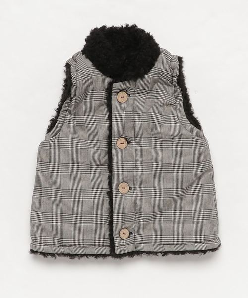 RAGMART（ラグマート）の「ファーｘチェックリバーシブルベスト（ベスト・キッズ・ブラック/グレー・110cm/100cm/120cm/130cm）」の4枚目の写真