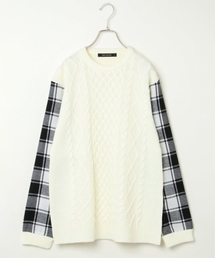 VENCEEXCHANGE | 袖チェック切り替えケーブルニット(ニット/セーター)