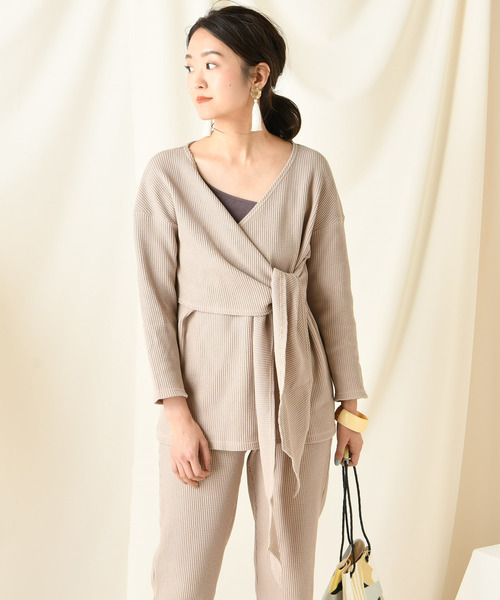 DouDou（ドゥドゥ）の「ワッフルカシュ風プルオーバー（Tシャツ/カットソー・レディース・ブラウン/ベージュ/ライトグリーン・FREE）」の2枚目の写真