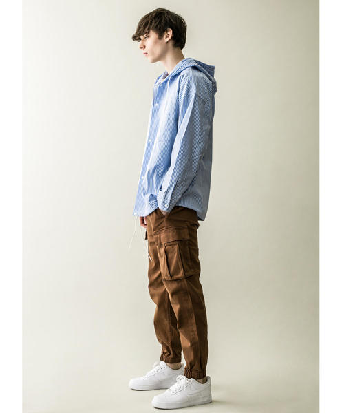 MONKEY TIME（モンキータイム）の「＜monkey time＞ OX STRIPE OVERSIZED HOOD SHIRT/シャツパーカー（シャツ/ブラウス・メンズ・ライトブルー・M/S/XL/L）」の9枚目の写真