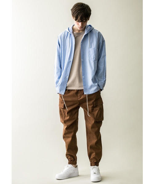 MONKEY TIME（モンキータイム）の「＜monkey time＞ OX STRIPE OVERSIZED HOOD SHIRT/シャツパーカー（シャツ/ブラウス・メンズ・ライトブルー・M/S/XL/L）」の10枚目の写真