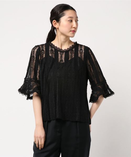 GeeRA(ジーラ)の「フリンジレースフレアー袖ブラウス(シャツ/ブラウス・レディース・ブラック/オフホワイト/ネイビー/スモークピンク・X-LARGE/MEDIUM/LARGE/SMALL)」の10枚目の写真