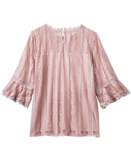 GeeRA(ジーラ)の「フリンジレースフレアー袖ブラウス(シャツ/ブラウス・レディース・ブラック/オフホワイト/ネイビー/スモークピンク・X-LARGE/MEDIUM/LARGE/SMALL)」の8枚目の写真