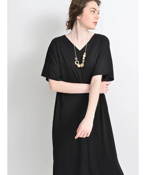 Editt by YECCA VECCA(エディットバイイェッカヴェッカ)の「P.Vネックカットソーマキシワンピース●(ワンピース・レディース・ブラック/ブラウン/ブルー・FREE)」の6枚目の写真