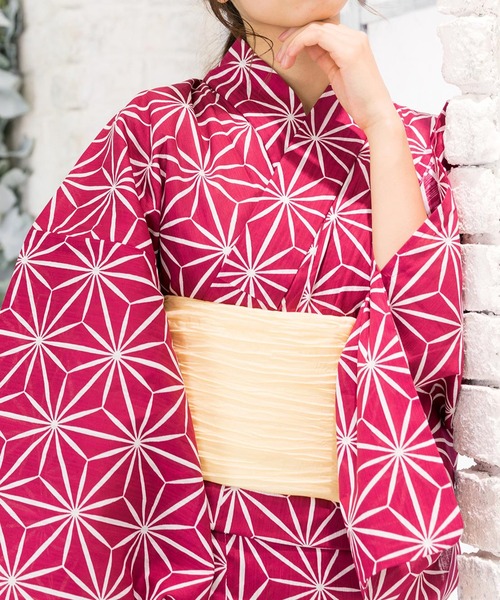 KYOETSU(キョウエツ)の「「KYOETSU/キョウエツ」浴衣セット レトロ 綿麻 4点セット(浴衣、兵児帯、肌着、下駄) fy30(浴衣)」|レッド系その他