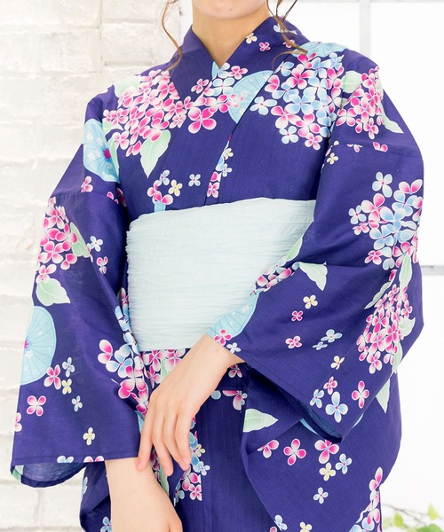 KYOETSU(キョウエツ)の「「KYOETSU/キョウエツ」浴衣セット レトロ 綿麻 4点セット(浴衣、兵児帯、肌着、下駄) fy30(浴衣)」|ブルー系その他5