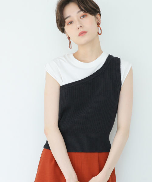 LOWRYS FARM（ローリーズファーム）の「リブワンショルノースリ　841942（ニット/セーター・レディース・チャコールグレー/バーガンディー/ベージュ・FREE）」の2枚目の写真