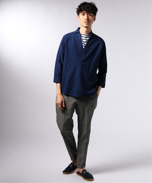 EDIFICE(エディフィス)の「コットン/リネン カラミ カッタウェイカラー 7分袖 シャツ(シャツ/ブラウス・メンズ・ブラック/ホワイト/カーキ/ブルー系その他・SMALL/MEDIUM/LARGE/X-LARGE)」の6枚目の写真