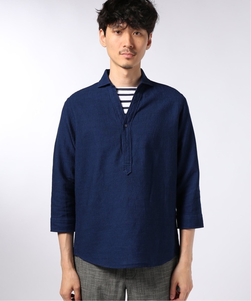 EDIFICE(エディフィス)の「コットン/リネン カラミ カッタウェイカラー 7分袖 シャツ(シャツ/ブラウス・メンズ・ブラック/ホワイト/カーキ/ブルー系その他・SMALL/MEDIUM/LARGE/X-LARGE)」の7枚目の写真