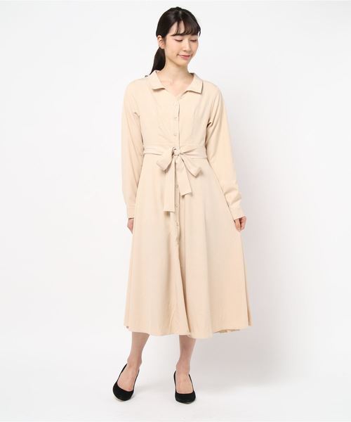 KOBE LETTUCE(コウベレタス)の「2wayバックプリーツシャツワンピース(ワンピース・レディース・ブラック/カーキ/ブラウン系その他/ピンク系その他/パープル系その他/ベージュ/ライトカーキ/ライトベージュ・FREE)」の4枚目の写真