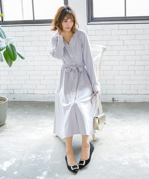 KOBE LETTUCE(コウベレタス)の「2wayバックプリーツシャツワンピース(ワンピース・レディース・ブラック/カーキ/ブラウン系その他/ピンク系その他/パープル系その他/ベージュ/ライトカーキ/ライトベージュ・FREE)」の13枚目の写真