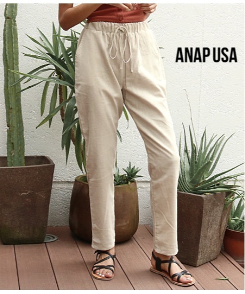 ANAP USA(アナップユーエスエー)の「ウエストゴムコットンテーパードパンツ(その他パンツ・レディース・ベージュ・L)」の2枚目の写真