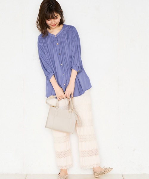 natural couture（ナチュラルクチュール）の「レーシープリーツリラックスパンツ（その他パンツ・レディース・アイボリー/ブラック/ミント・FREE）」の4枚目の写真