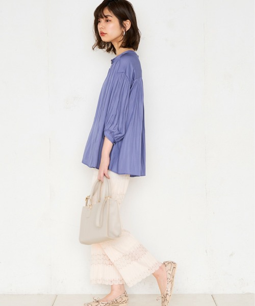 natural couture（ナチュラルクチュール）の「レーシープリーツリラックスパンツ（その他パンツ・レディース・アイボリー/ブラック/ミント・FREE）」の6枚目の写真