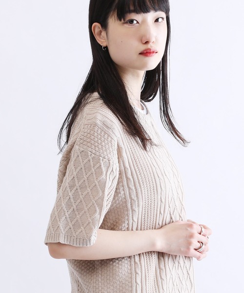 Lulu ＆ Arnie（るるあんどあーにー）の「透かし編み 半袖ニット / サマーニット（ニット/セーター・メンズ・ブラック/ブラウン/オフホワイト/ブルー/グレイッシュベージュ・MEDIUM/LARGE）」の4枚目の写真