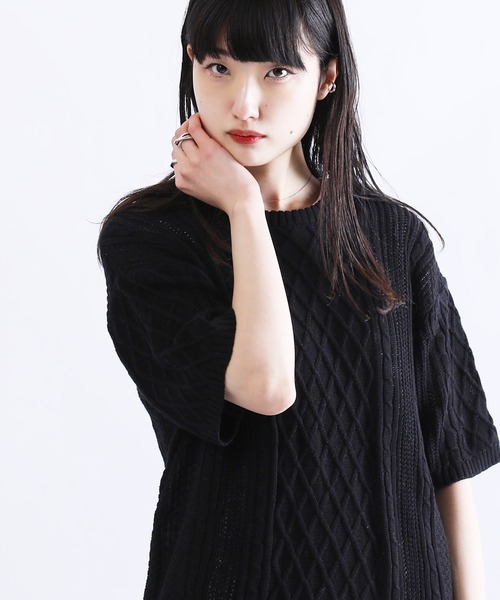 Lulu ＆ Arnie（るるあんどあーにー）の「透かし編み 半袖ニット / サマーニット（ニット/セーター・メンズ・ブラック/ブラウン/オフホワイト/ブルー/グレイッシュベージュ・MEDIUM/LARGE）」の3枚目の写真