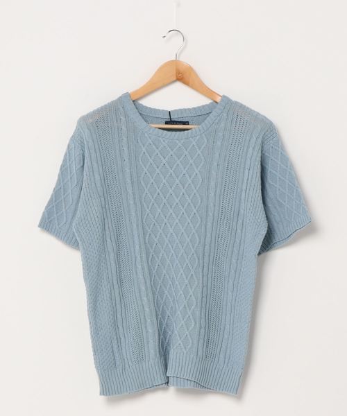 Lulu ＆ Arnie（るるあんどあーにー）の「透かし編み 半袖ニット / サマーニット（ニット/セーター・メンズ・ブラック/ブラウン/オフホワイト/ブルー/グレイッシュベージュ・MEDIUM/LARGE）」の18枚目の写真