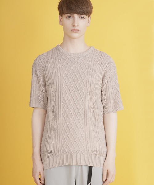 Lulu ＆ Arnie（るるあんどあーにー）の「透かし編み 半袖ニット / サマーニット（ニット/セーター・メンズ・ブラック/ブラウン/オフホワイト/ブルー/グレイッシュベージュ・MEDIUM/LARGE）」の9枚目の写真