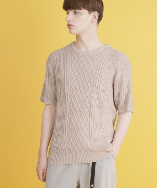 Lulu ＆ Arnie（るるあんどあーにー）の「透かし編み 半袖ニット / サマーニット（ニット/セーター・メンズ・ブラック/ブラウン/オフホワイト/ブルー/グレイッシュベージュ・MEDIUM/LARGE）」の12枚目の写真