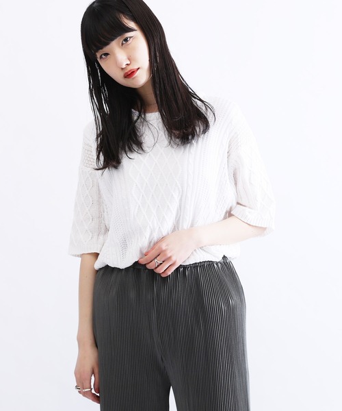 Lulu ＆ Arnie（るるあんどあーにー）の「透かし編み 半袖ニット / サマーニット（ニット/セーター・メンズ・ブラック/ブラウン/オフホワイト/ブルー/グレイッシュベージュ・MEDIUM/LARGE）」の19枚目の写真