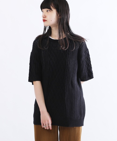 Lulu ＆ Arnie（るるあんどあーにー）の「透かし編み 半袖ニット / サマーニット（ニット/セーター・メンズ・ブラック/ブラウン/オフホワイト/ブルー/グレイッシュベージュ・MEDIUM/LARGE）」の21枚目の写真