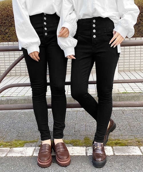 PairPair（ペアペア）の「ハイウエストデニムスキニーパンツ（デニムパンツ・レディース・ブラック/インディゴブルー/ダークインディゴブルー・SMALL/MEDIUM/LARGE）」の2枚目の写真