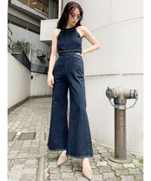 BACK ZIPデニムロンパース