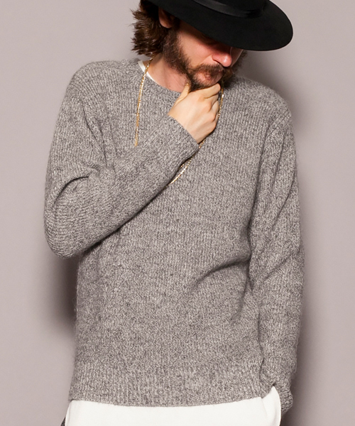 MONKEY TIME（モンキータイム）の「MT ∴ アクリル モヘア アゼ ニット ◆（ニット/セーター・メンズ・グレー/ネイビー/ホワイト・MEDIUM/LARGE/SMALL/X-LARGE）」の2枚目の写真