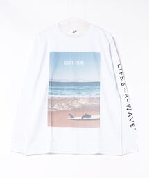 /Bl/サーフプリント長袖Tシャツ 天竺