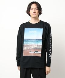 /Bl/サーフプリント長袖Tシャツ 天竺