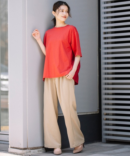 Munich（ミューニック）の「プレミアムコットンリネンジャージー　ドッキングTシャツ（Tシャツ/カットソー・レディース・ネイビー/レッド/カーキ/ホワイト・FREE）」の17枚目の写真