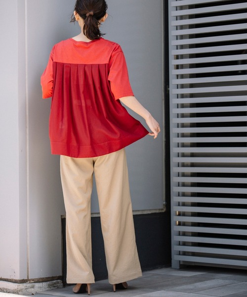 Munich（ミューニック）の「プレミアムコットンリネンジャージー　ドッキングTシャツ（Tシャツ/カットソー・レディース・ネイビー/レッド/カーキ/ホワイト・FREE）」の11枚目の写真