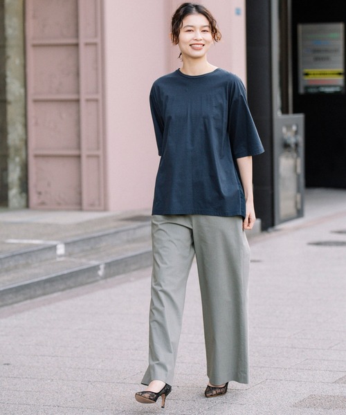 Munich（ミューニック）の「プレミアムコットンリネンジャージー　ドッキングTシャツ（Tシャツ/カットソー・レディース・ネイビー/レッド/カーキ/ホワイト・FREE）」の18枚目の写真