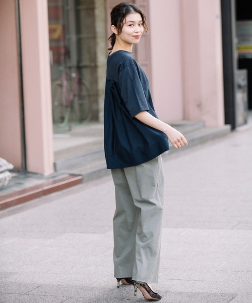 Munich（ミューニック）の「プレミアムコットンリネンジャージー　ドッキングTシャツ（Tシャツ/カットソー・レディース・ネイビー/レッド/カーキ/ホワイト・FREE）」の6枚目の写真