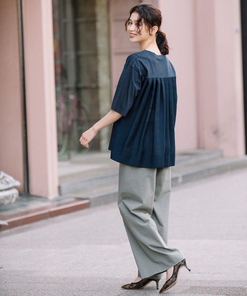 Munich（ミューニック）の「プレミアムコットンリネンジャージー　ドッキングTシャツ（Tシャツ/カットソー・レディース・ネイビー/レッド/カーキ/ホワイト・FREE）」の12枚目の写真