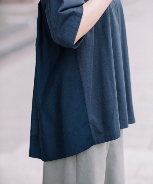 Munich（ミューニック）の「プレミアムコットンリネンジャージー　ドッキングTシャツ（Tシャツ/カットソー・レディース・ネイビー/レッド/カーキ/ホワイト・FREE）」の7枚目の写真