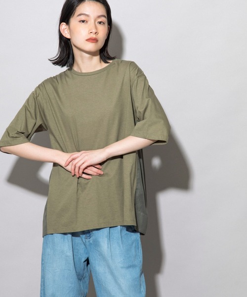 Munich（ミューニック）の「プレミアムコットンリネンジャージー　ドッキングTシャツ（Tシャツ/カットソー・レディース・ネイビー/レッド/カーキ/ホワイト・FREE）」の20枚目の写真