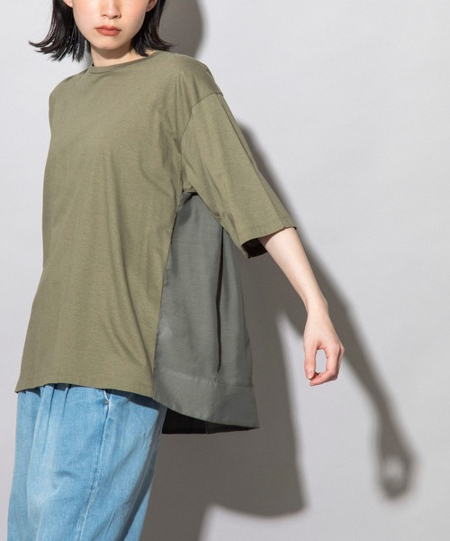 Munich（ミューニック）の「プレミアムコットンリネンジャージー　ドッキングTシャツ（Tシャツ/カットソー・レディース・ネイビー/レッド/カーキ/ホワイト・FREE）」の8枚目の写真